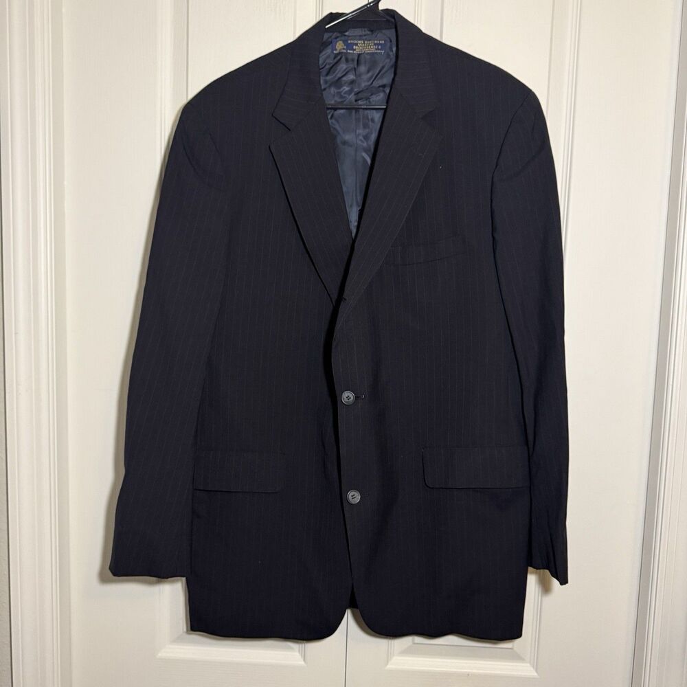Brooks Brothers Makers Brooksease Men’s 100% Wool Black Pinstripe Blazer 44 Long